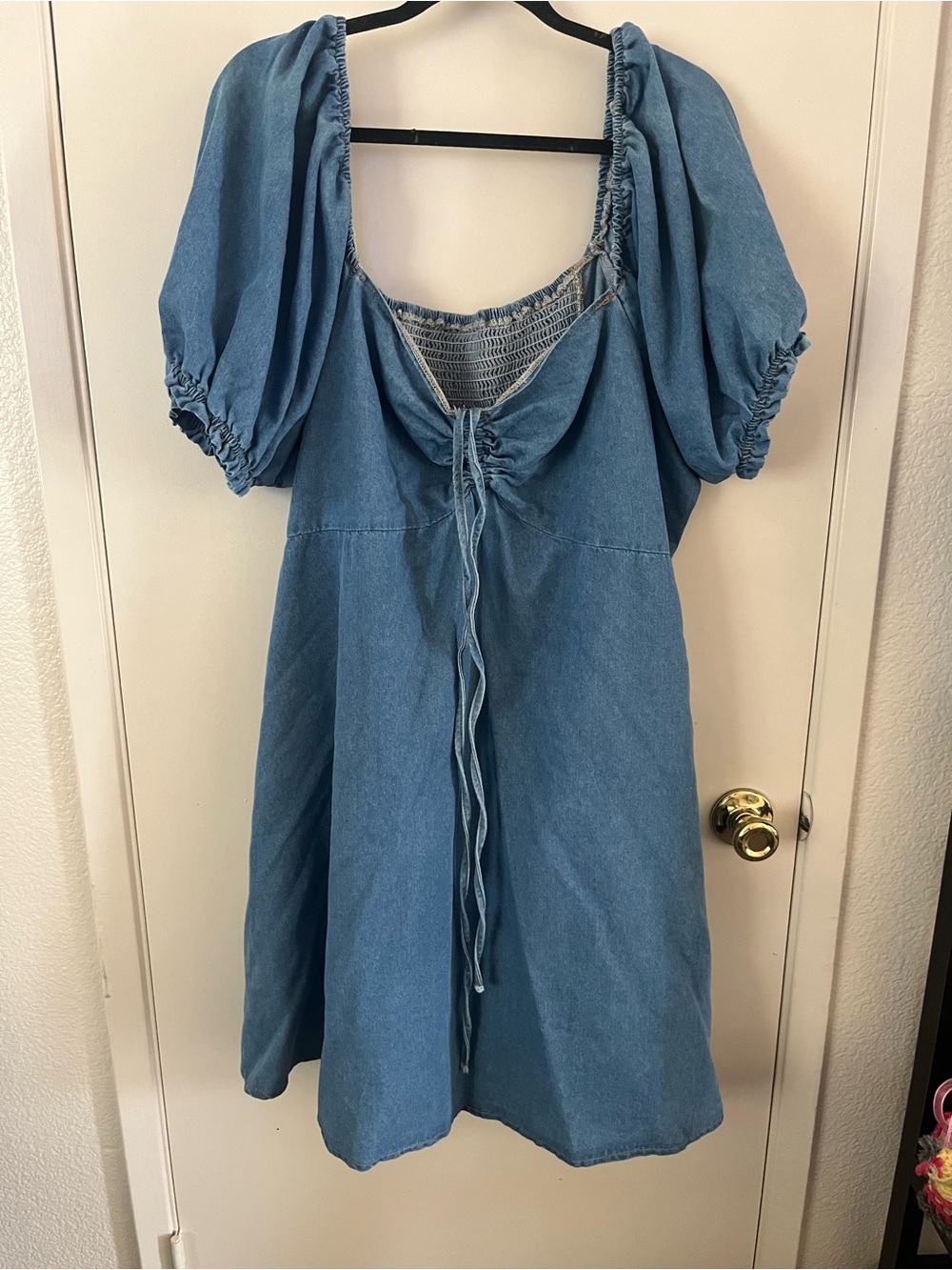 SHEIN Blue Puff Sleeve Denim Dress